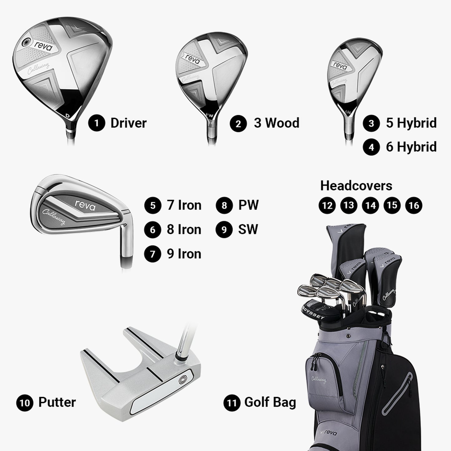 Callaway Women's Reva 11-Piece Short Cart Bag Complete Set